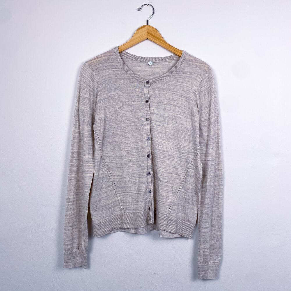 Margaret O'Leary Cotton Heathered Knit Button Up Cardigan Sweater Gray Large